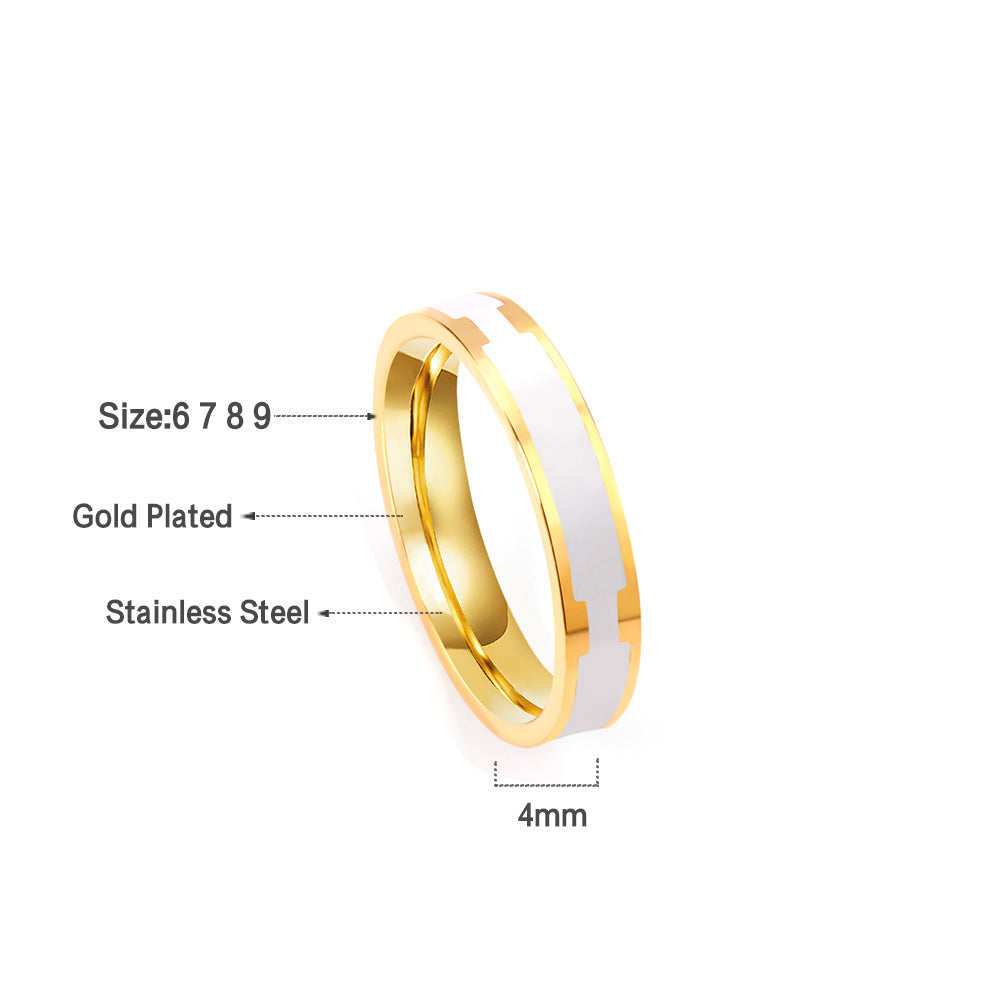 Anillo Moderno Dorado con Franja Blanca! | Bañado en Oro 18K
