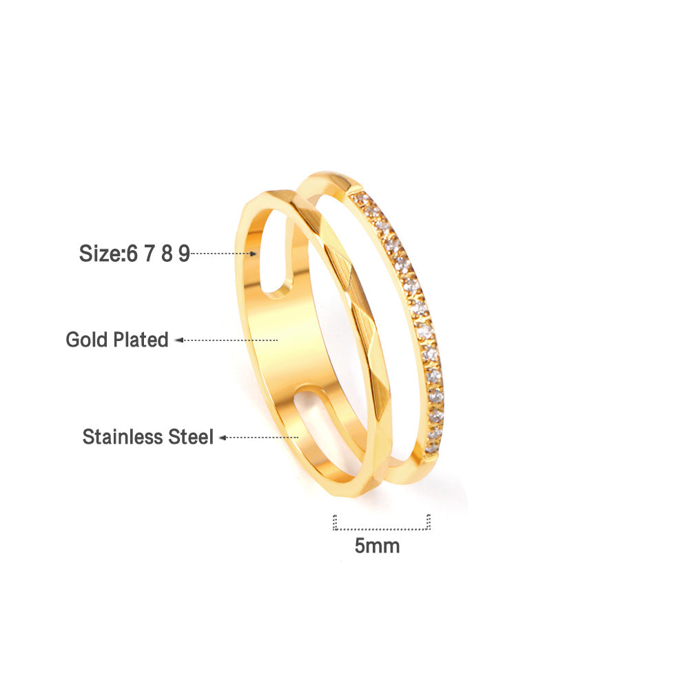 Anillo Doble con Zirconia Bañado en Oro 18K | Armas Style