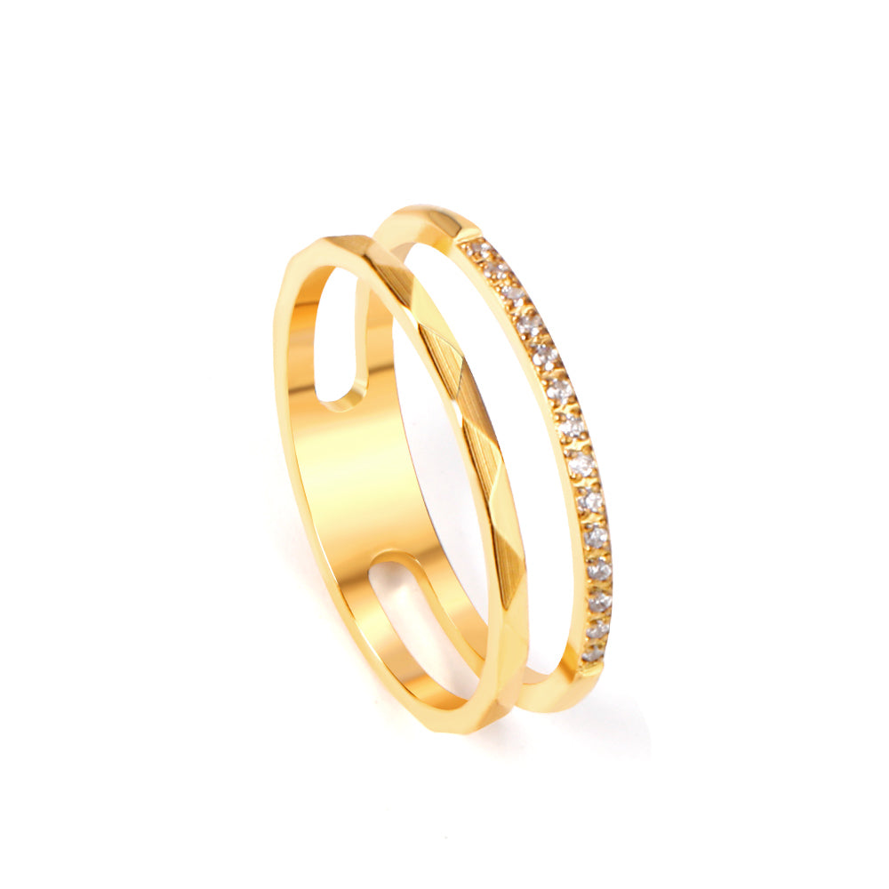 Anillo Doble con Zirconia Bañado en Oro 18K | Armas Style