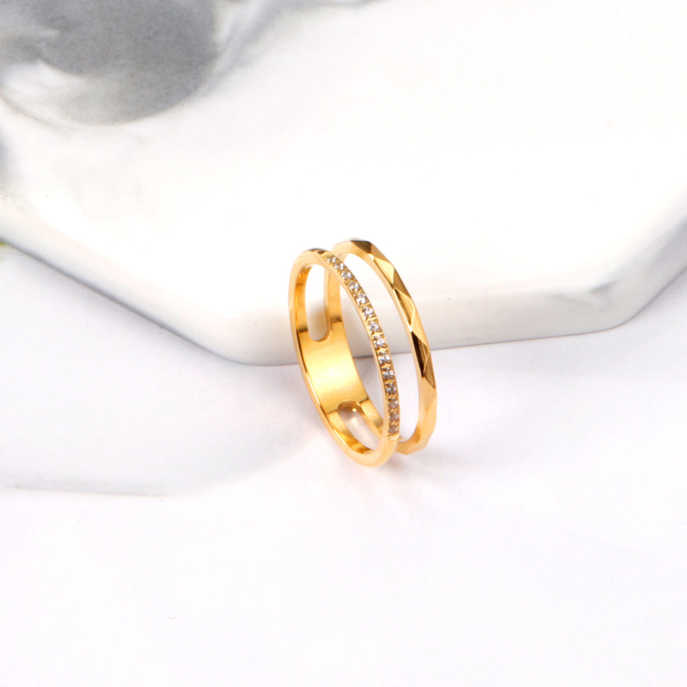 Anillo Doble con Zirconia Bañado en Oro 18K | Armas Style