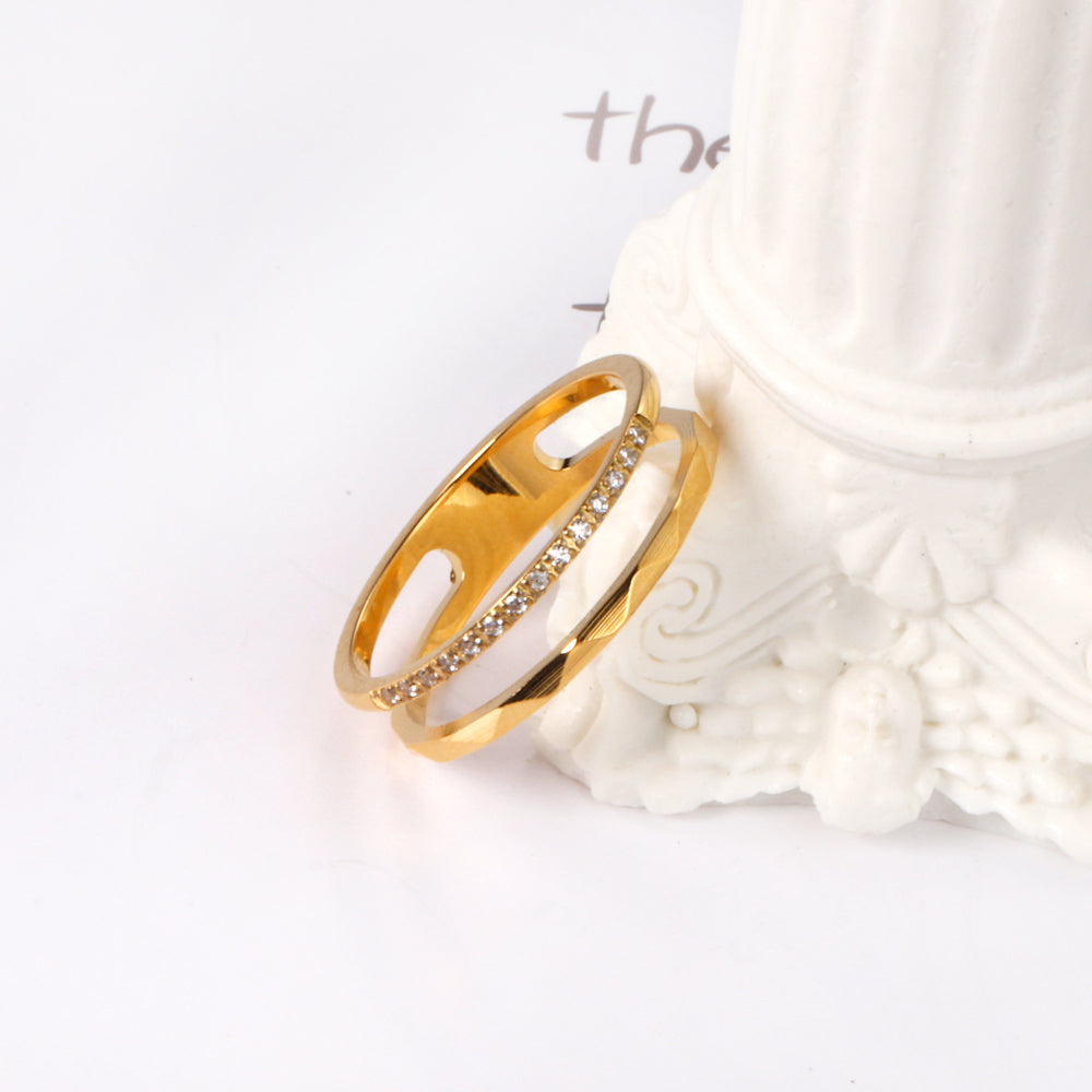 Anillo Doble con Zirconia Bañado en Oro 18K | Armas Style