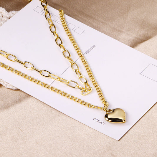 Collar Multicapa con Corazón Voluminoso | Bañado en Oro 18K