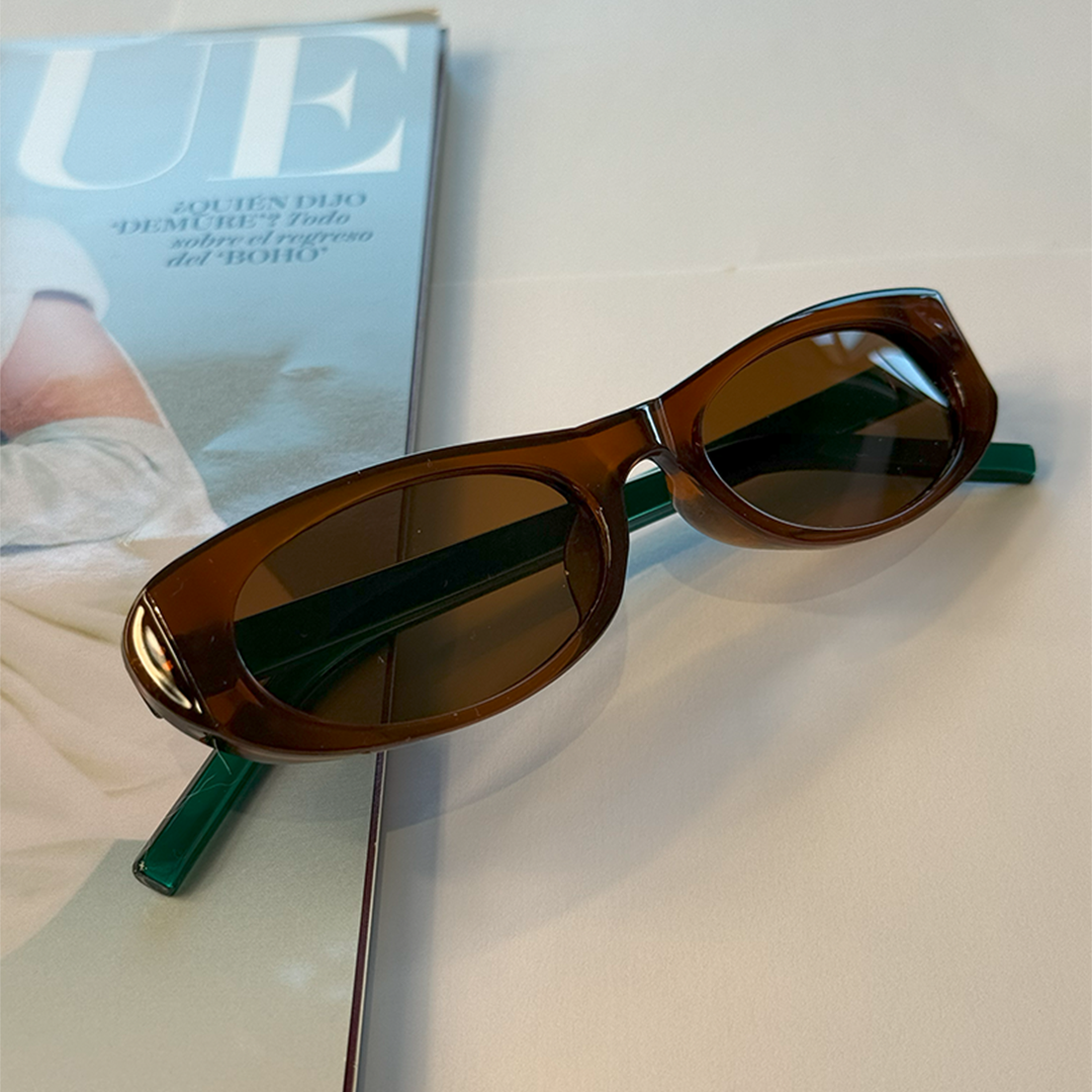🕶️ Gafas de sol retro marrón con varillas verdes – ArmasStyle